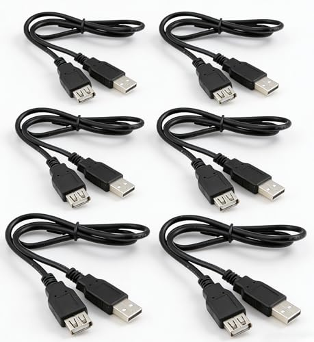 RHINORO 6-Pack, USB Extension Cable 60 cm | Standard USB 2.0, Male to Female, Data & Charging, 480 Mbps Data Transfer