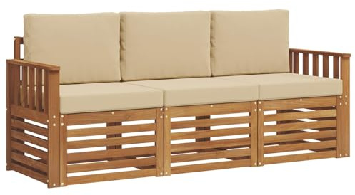 vidaXL Sofagarnituren 3 pcs Natur und Beige Massivholz Akazie, Moderne Gartenmöbelsets, wetterfeste Sitzmöbel, Akazien-Sofa, Flexible Lounge-Lösungen für die Terrasse