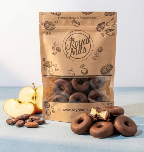ROYALNUTS Apfelringe mit Vollmilchschokolade – getrocknet & schokoliert | Saftige getrocknete Apfelringe umhüllt von cremiger Vollmilchschokolade – in deutscher Manufaktur veredelt
