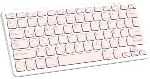 KARFUN Teclado Bluetooth, Windows/Android/iOS, Español Diseño silencioso | Compatible con iPad 10.9/10.2/9.7, iPad Pro 11/12.9,iPad Air/Mini, Inteligente, Samsung/Xiaomi/Huawei/Lenovo, BlancoRosa
