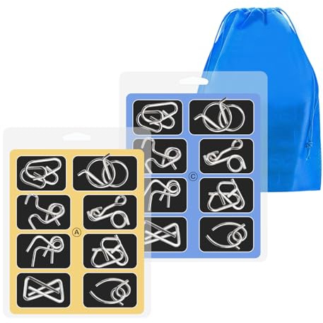 Surplex 16 Pcs Metal Brain Teaser Puzzles Set, IQ Mind Test Wire Puzzles Challenge Game, Classic Educational Logic Toys for Adults Kids Teenagers, Party Favors Stress Relief