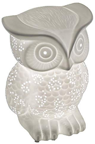 formano Eule als Deko-Lampe Tischleuchte Nachttischlampe Nachttischleuchte Stimmungslampe Porzellan-Lampe Weiss 25 cm