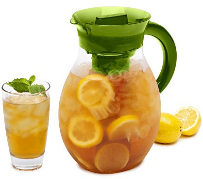 Primula The Big Iced Tea Maker - Jarra de infusión de plástico Tritan con tapa hermética, filtro reutilizable de malla fina, fabricado sin PFOA, apto para lavavajillas, 1 galón, verde