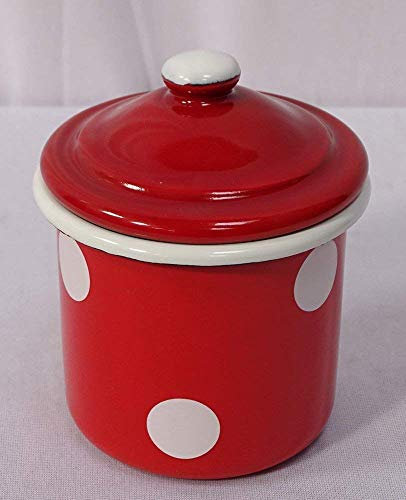 linoows Emaille Zuckerdose, Küchenbehälter, Vorratsdose mit Deckel, Tupfen Rot- Weiß