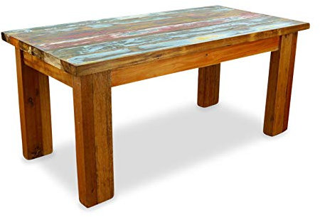 livasia Couchtisch aus Teakholz – 50x100x45cm – Sofatisch Holz, Handgefertigt in Java, Nachhaltig aus Recyceltem Bootsholz, Vintage Look