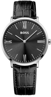 BOSS Analog Quarzuhr für Herren Kollektion Jackson mit Schwarzes Lederarmband - 1513369