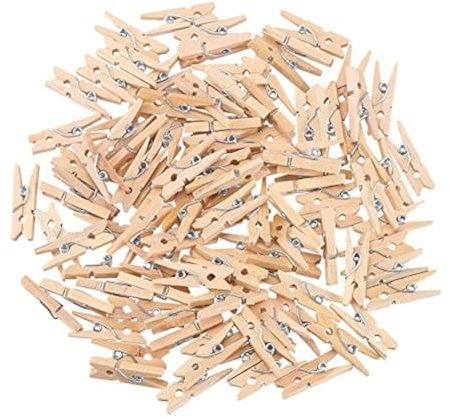100 Pieces Mini Wooden Pegs Clips Photo Pins Coloured Craft, Natural