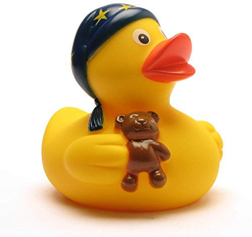 Duckshop I Schlafmützen Badeente I Quietscheentchen I Quietscheente I L: 7 cm I inkl. Badeenten-Schlüsselanhänger im Set