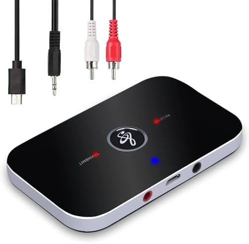 Trasmettitore Ricevitore Adattatore Audio Bluetooth 5.0,Bluetooth Wireless HiFi Audio Adattatore Bassa Latenza con Cavi Aux/RCA per TV, PC, Lettore CD, Stereo Casa, Cuffie