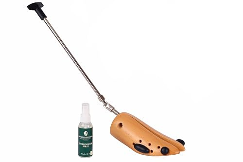 Langer & Messmer Schuhdehner für Damen gegen drückende Schuhe, Stiefel oder High Heels - aus massivem Buchenholz und Mechanik aus Metall - Dehnt in Weite oder Länge & Weite inkl. Lederdehnerspray