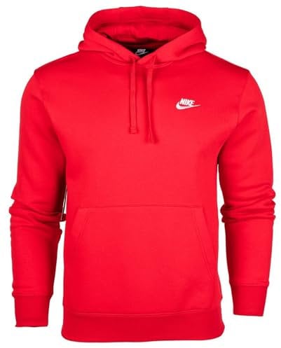 Nike Sportswear Club Fleece, Felpa con Cappuccio Uomo, Rosso University Red/White, L