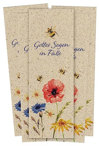 Lesezeichen Set 10 Stück Gottes Segen in Fülle mit Blumen Vintage Druck bunt