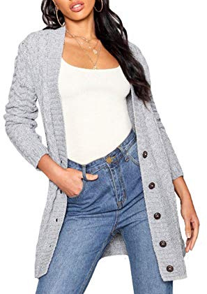Mix Brand Elegant Womens Chunky Cable Knit Cardigan Daisy Button Everyday Aran Long Sleeves Grandad Plus Sizes UK (Silver, 2XL (20-22))