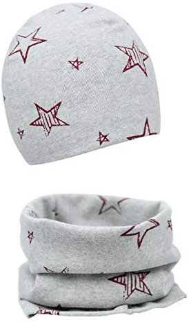 Foruhoo Baby Mädchen Beanie Mütze + Schlauchschal 2er Set, Wintermütze für Jungen Mädchen (Sterne, 53 und 54L)