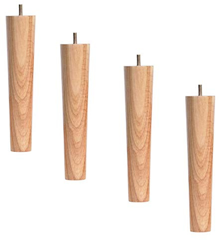4er Set Tischbeine mit Gewindestift M10,Holz Möbelfüße,Massivholz Ersatz Möbelbeine,Gummiholz Sofafüße Holzfüße Sockelfüß Sofabeine Schrankfüße,für Bett,Couch,Stuhl,Holzfarbe(straight30cm/11.8inch)