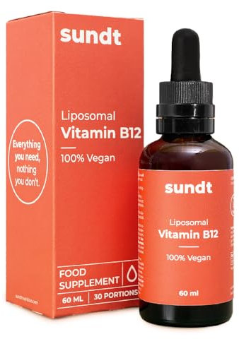 Vitamine B12 liposomale liquide, pour un bien-être physique et mental optimal – Flacon de 60 ml – 30 jours – Végan et sans OGM – Fabriqué en UE – Sundt Nutrition® Supplément alimentaire