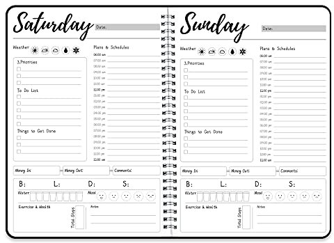Arbeitsplaner – Tages- & Wochenplaner mit Stundenplänen, To-Do-Liste, Aufgaben, Ausgaben-Tracker, undatierter 7-Tage-Planer Start jederzeit, flexibler PVC-wasserdichter Bezug, 25.4 x 18.5 cm