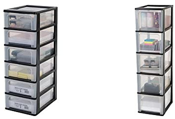Iris Ohyama, Schubladenschrank/Schubladencontainer - Organizer Chest OCH-2006 - plastik, schwarz,6 x 7 L, L35,5 x B26 x H72,5 cm + Ohyama, Organizer Chest OCH-2500-5 x 13 L, L35,5 x B26 x H99,5 cm