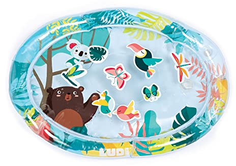 LUDI - Tapis d’Eau Jungle - Grand Tapis d’Activités Sensorielles pour Éveiller Bébé - Développer la Motricité - Animaux Flotteurs Amusants - À Partir de 10 mois