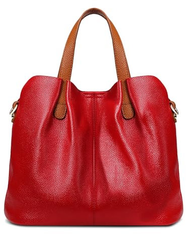 DIRRONA Sac à Main Femme Cuir Véritable – Sac Cabas Élégant avec Bandoulière Réglable, Sac Porté Épaule Polyvalent pour Travail, Shopping, Voyage & Usage Quotidien Rouge Rubis Classique