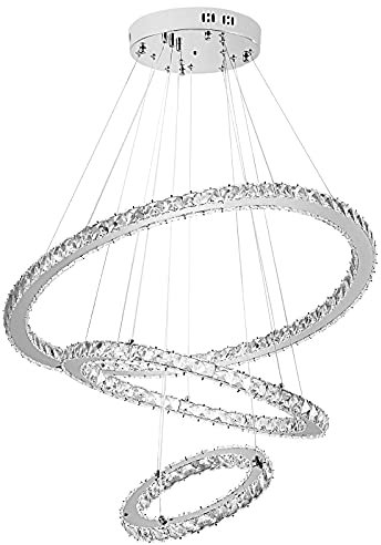 UISEBRT 96W LED Pendelleuchte Hängeleuchte Kristall - Moderne Kreative Höhenverstellbar Kronleuchter Hängelampe Deckenlampe Drei Ringe Esszimmer Schlafzimmer Wohnzimmer, Kaltweiß
