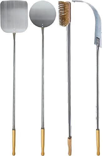 Juego de 4 palas para pizza con pala de acero inoxidable y mango de aluminio – Kit de palas de horno (longitud total 120 cm aprox.)