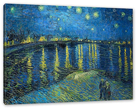 Pixxprint Vincent Van Gogh - Sternennacht über die Rhône, Weiß, Größe: 60x40cm, Leinwandbild, fertig gespannt, Wandbild, Dekoration, Kunstdruck, kein Poster