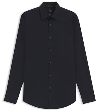 BOSS Herren H-HANK-C1-214 Slim-Fit Hemd aus elastischer Baumwoll-Popeline mit bügelleichtem Finish