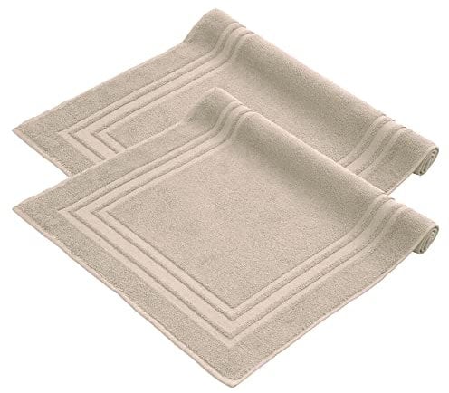 Komfortec Badvorleger Set 2 Teilig, Frottee Duschvorleger, Waschbar Duschmatte & Badteppich, 600 g/m² &100% Baumwolle, Saugfähig & Schnelltrocknend, 50 x 70 cm, Beige
