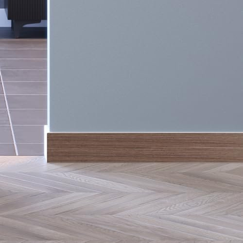 Porte Italiane, Zoccolino Battiscopa Passacavi in HDF, Resistente all'Acqua, Ideale per Pavimenti in Laminato, Ceramica e Resina, Prezzo/Quantità al Metro Lineare, Misura 12x90 mm, Noce Orizzontale