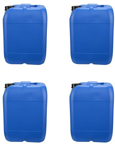 4 x Blue 20 Litre Plastic Jerry Can with Tamper Evident Cap Water Storage for Camping and Caravanning