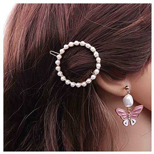 Inilbran Boho Perle Kreis Haarspange Vintage Hohlkreis Haarspange Clip Kreis Perle Haarnadel Clip Minimalistisches Geometrisches Kopfclip Zubehör für Frauen und Mädchen Kopfschmuck