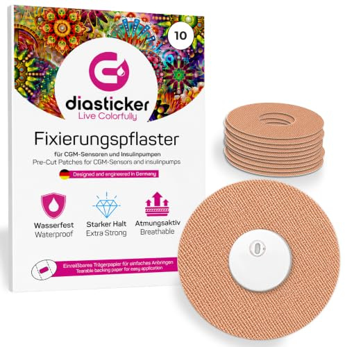 Diasticker | Freestyle Libre 3/3 Plus Fixierpflaster (10 Stück, Beige) – Extra starker Halt, wasserfest & hypoallergen, Ringpflaster zur Sensor-Fixierung