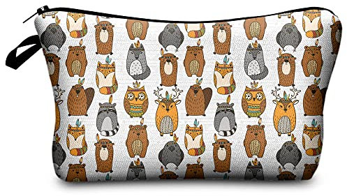 PREMYO Kosmetiktasche Klein für Handtasche - Schminktasche Damen Make Up Tasche - Federmappe Mädchen Etui Stifte Fuchs Bär Eule