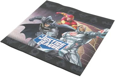 Party Factory `Justice League´ 20 Papier Servietten, 33x33cm, bunt, 3-lagig, Einwegservietten für Kindergeburtstag oder Mottoparty