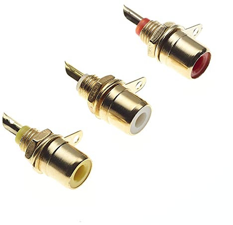 Keple Prises phono – Adaptateur jack pour boîtier RCA plaqué or avec borne à souder – Rouge, blanc et jaune – Codage couleur A/V pour connecteurs audio d'amplificateur – Lot de 3
