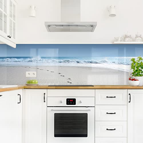 Bilderwelten Küchenrückwand Folie Glänzend 40x140 cm Spuren im Sand Spritzschutz Fliesenspiegel Küche-Rückwand Motiv Klebefolie