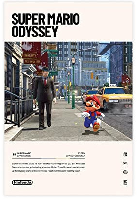 Super Mario Odyssey (2017) Videospiel-Poster, Leinwand, Poster, Wandkunst, Dekoration, Bild für Wohnzimmer, Schlafzimmer, Dekoration, Rahmen-Stil, 30 x 45 cm