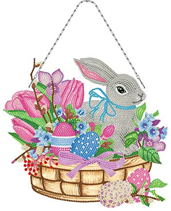 ZOYIEP 5D Ostern Diamond Painting, Ostern Diamond Painting Kits, Hase Ostereier DIY Diamant Painting Anhänger mit Hängekette, Hase Diamant Malerei für Wand Dekoration (B)