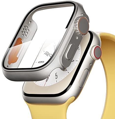 PZOZ Compatibile con Apple Watch Series 7/8/9 45 mm, custodia per iWatch PC pellicola protettiva in vetro temperato antiurto per i Watch