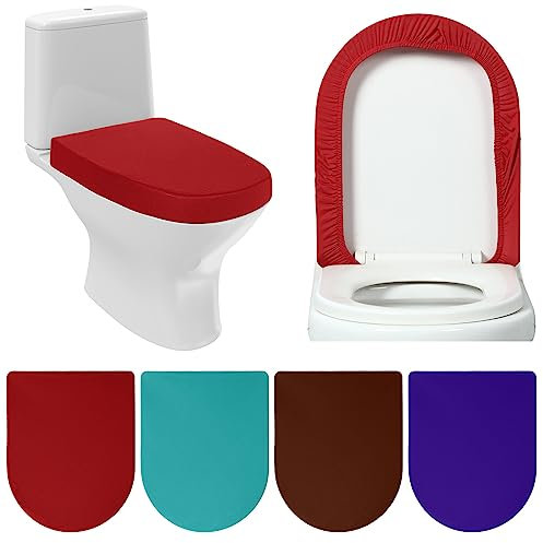 Preboun 4 Pcs Toilet Lid Cover Toilet Seat Cover with Elastic Edges, Standard Toilet Lid Cover Soft Bathroom Covers, Machine Washable Seat Covers Universal for Most Toilet Bowl Lids (Vibrant Colors)