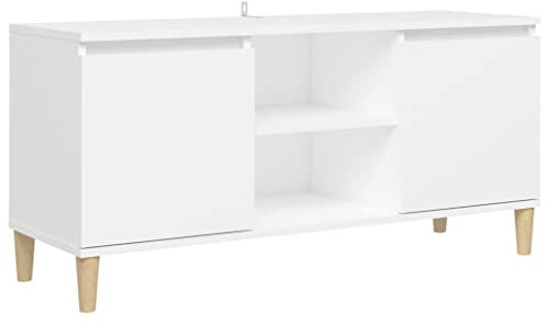 vidaXL TV-Möbel, Fernsehschrank mit Beinen aus Massivholz, niedriger Schrank, Entertainment-Center, Stereo, Wohnzimmer, Innenbereich, Weiß, 103,5 x 35 x 50 cm