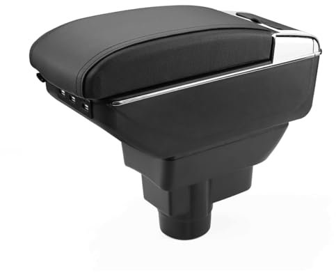 MARCHFA Mittelkonsole Armlehne für Corsa D 2006-2014 mit USB Ports Kunstleder Mittelkonsole Aufbewahrungsbox (Schwarze Nähten)