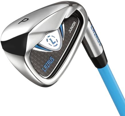 LAZRUS GOLF Premium Kinder-Golfschläger-Set oder Einzelpersonen für Jungen oder Mädchen – Junior-Golfschläger – Driver, Fairway-Holz, 7 Eisen, PW, Putter – Blau oder Pink (Blau, Alter 6–9 Jahre, RH PW
