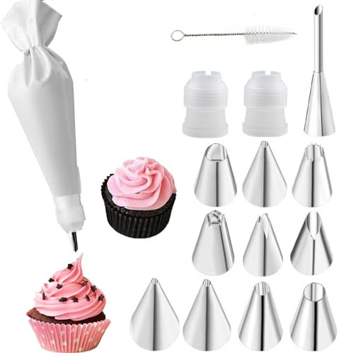 NABIC Kit de 16 Poches à Douille en Acier Inoxydable Gris Métallique pour Décoration de Gâteaux et Biscuits