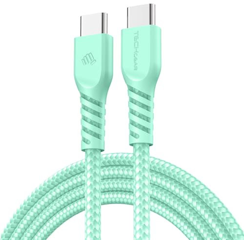 TECHGEAR 1m Câble USB C vers USB C 60 W, Câble tressé de Type C vers C Charge Rapide Compatible avec iPhone 15, iPad Pro, MacBook, Samsung Galaxy S24/S23/A14/A15/A25/A35/A34/A55/A54/A05s/A04s - Vert