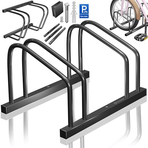 KESSER® Râtelier à vélo pour 2 vélos avec panneau de stationnement | Support multiple avec espacement des roues de 37 cm pour largeur de pneu de 30 à 65 mm | Support de vélo pour montage au sol ou