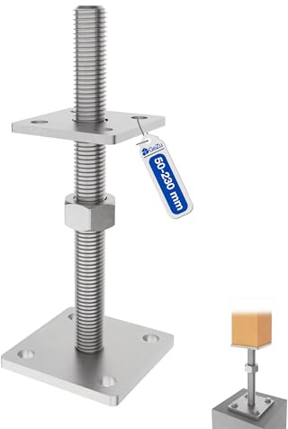 GeZu Impex Pfostenträger Ulrich Höhenverstellbar M24 x 250 mm, 80 x 80 mm Zinklamellenbeschichtet Verstellbar Stützenfuß Pfostenschuh Pfostenhalter