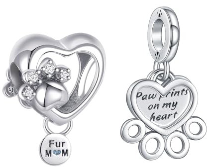 Rimgoris Ciondolo in Argento Sterling 925 per Braccialetti da Donna Collana Impronte di Animali Domestici Zampa di Orso Cuore Amore Ciondola Regalo Confezione da 2