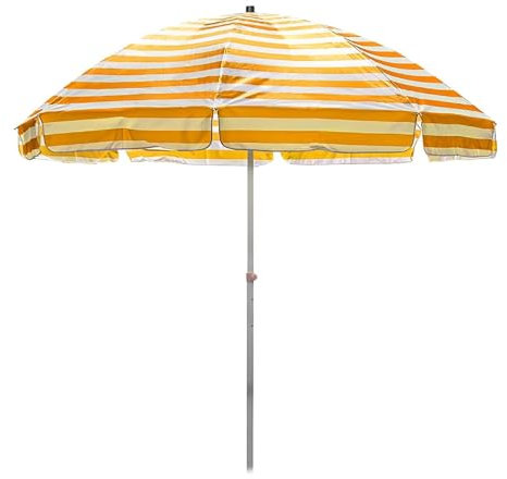 Aqkgtj Parasol de plage rayé 220cm, réglable en hauteur, étanche, protection UV 200cm, parasol d'extérieur portable 250cm pour camping, voyages, bord de mer(Yellow stripe,250cm/8ft)
